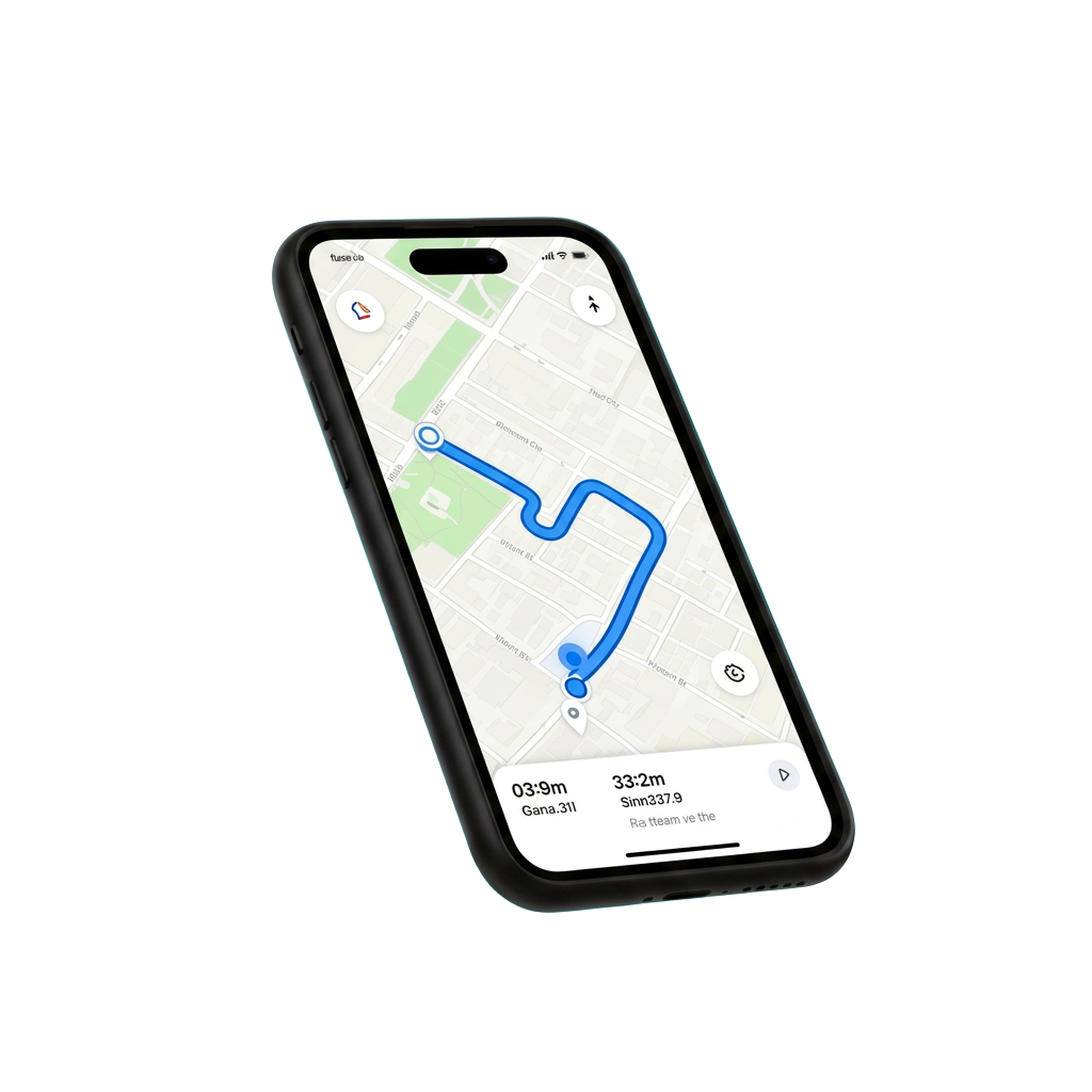 Nodaro app showing a planned route on a live map